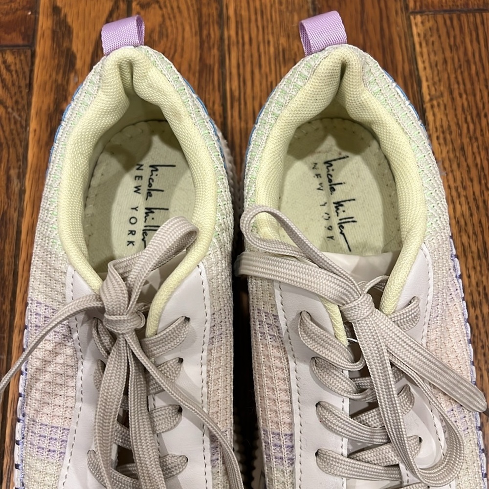 Nicole Miller New York Brita Woven Rainbow Pastel Platform Sneakers - Picture 8 of 10